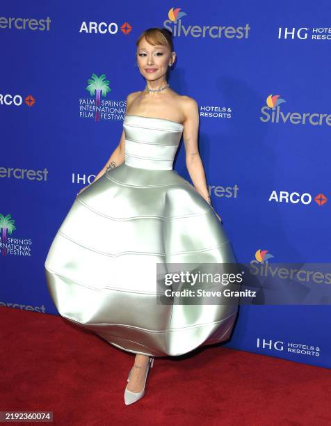 Ariana Grande arrives at the 36th Annual Palm Springs International Film Festival Film Awards at Palm Springs Convention Center on January 03, 2025...