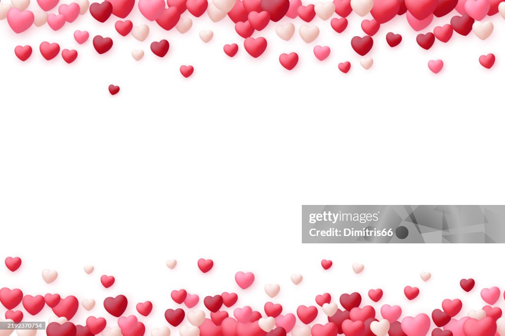 Realistic 3d hearts seamless banner - frame with empty space for your message