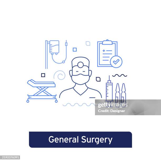 ilustraciones, imágenes clip art, dibujos animados e iconos de stock de ilustración vectorial del concepto de cirugía general. diseño vectorial de trazo editable. - general practitioner stock illustrations
