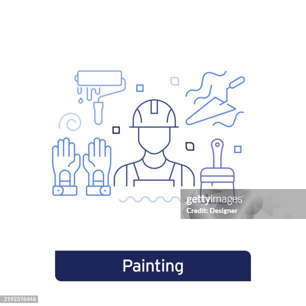 home painting concept vector illustration. editable stroke vector design. - painter decorator stock illustrations