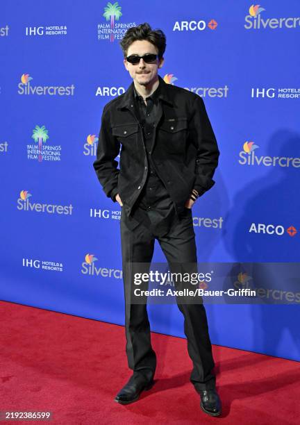 Timothée Chalamet attends the 36th Annual Palm Springs International Film Festival Film Awards at Palm Springs Convention Center on January 03, 2025...