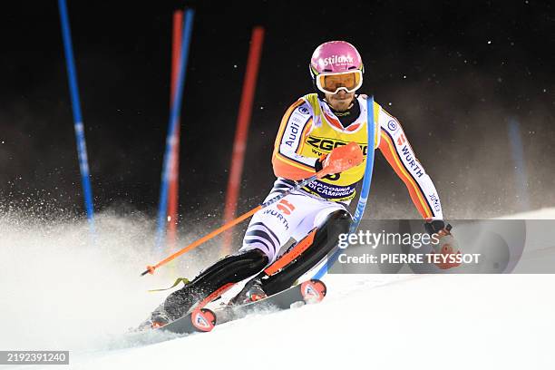 Germany's Linus Strasser competes in the first run of the men's Slalom during the FIS Alpine Ski World Cup in Madonna di Campiglio, on January 8,...