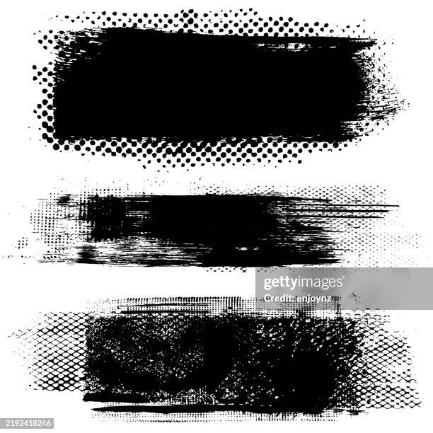 illustrations, cliparts, dessins animés et icônes de bannières texturées peinture grunge noire - pinceau