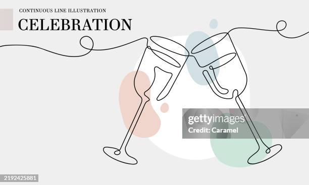 celebration toast continuous line drawing with color shapes - drink menu stock illustrations