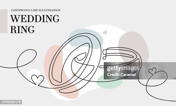 wedding ring continuous line drawing with color shapes - wedding card stock illustrations