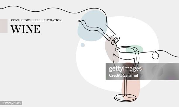 weinverkostung kontinuierliche strichzeichnung mit farbformen - rotwein stock-grafiken, -clipart, -cartoons und -symbole