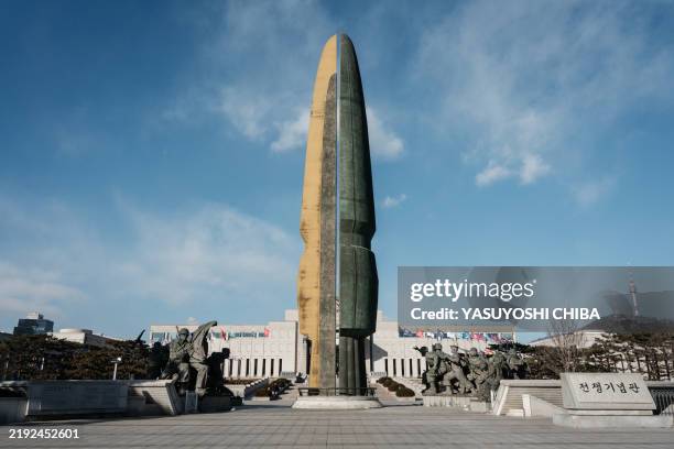 Bullet-shaped monument is seen at the War Memorial of Korea in Seoul on January 9, 2025.