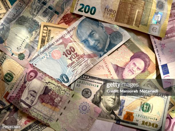 money of different countries - cambio valuta foto e immagini stock