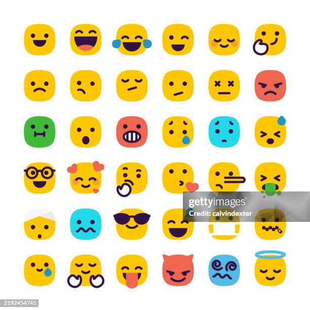 emoticons collection - sweating face stock illustrations