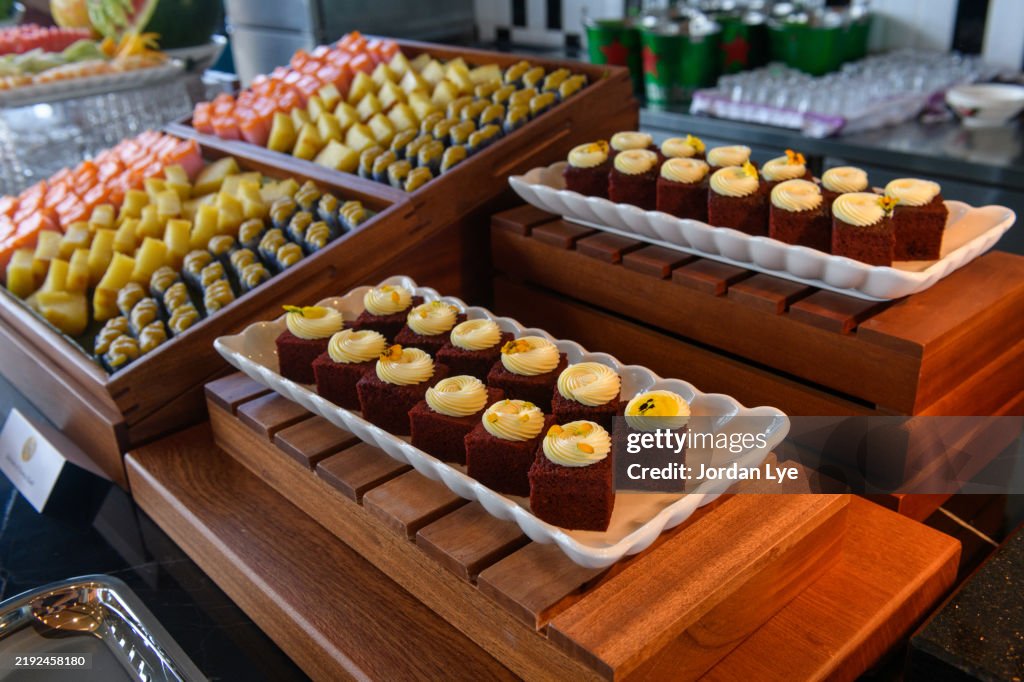 Pastries and kuih in buffet line