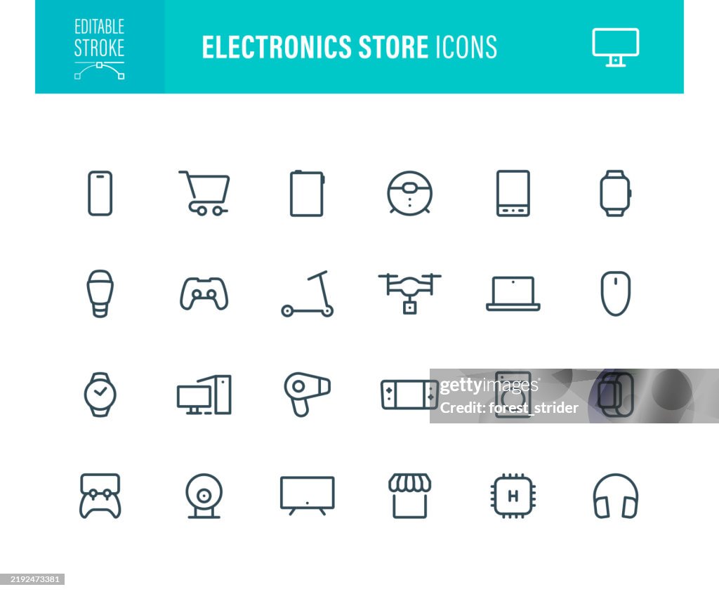 Electronics Store Icons Editable Stroke