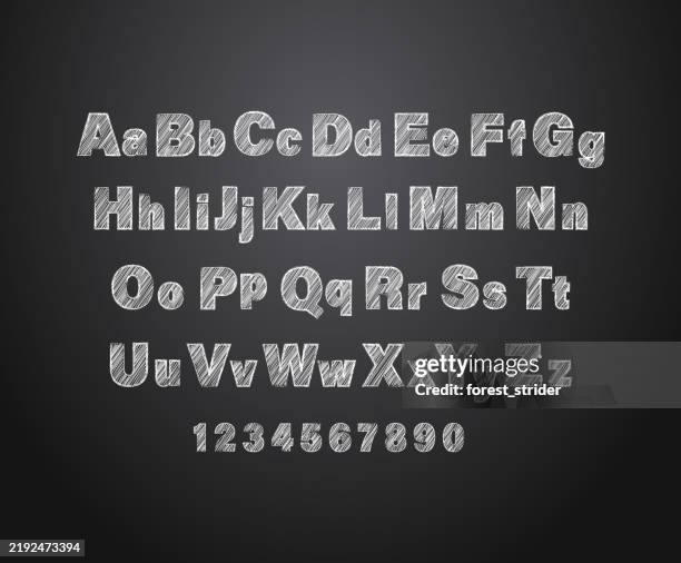 ilustrações de stock, clip art, desenhos animados e ícones de pencil font alphabet on blackboard - desenho a giz