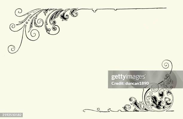 art nouveau swirl design elements, border, vintage illustration 19th century - art nouveau border stock illustrations