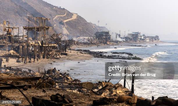 Malibu, CA Beachfront homes destroyed in the Palisades fire on Thursday, Jan. 9, 2025 in Malibu, CA.