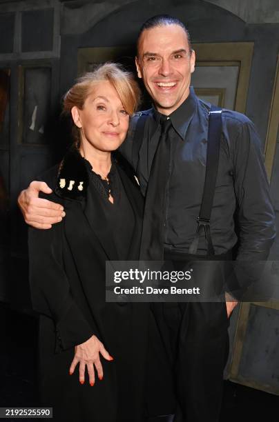 Tracy Ann Oberman and Joseph Millson pose backstage following the press night performance of "The Merchant of Venice 1936" at The Trafalgar Theatre...