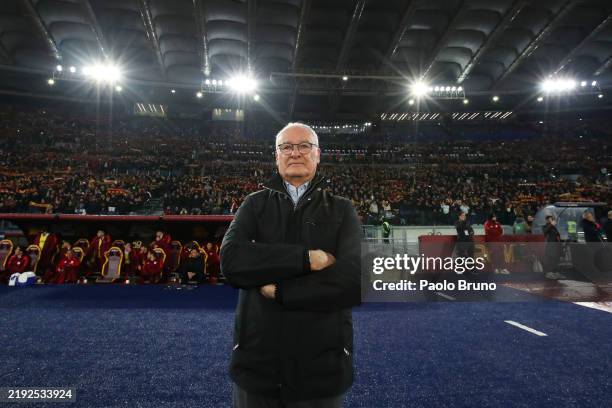 Claudio Ranieri, Head Coach of AS Roma, looks on prior to the Serie A match between AS Roma and SS Lazio at Stadio Olimpico on January 05, 2025 in...