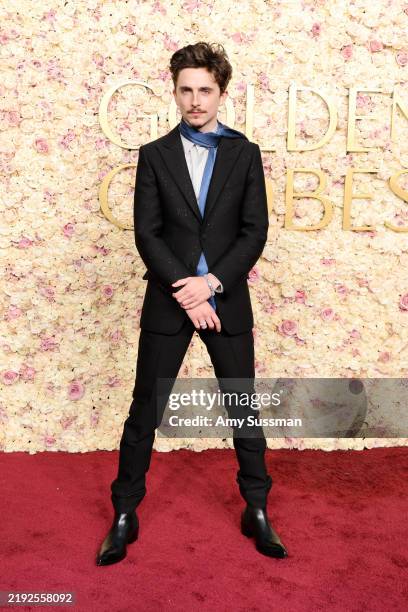 Timothée Chalamet attends the 82nd Annual Golden Globe Awards at The Beverly Hilton on January 05, 2025 in Beverly Hills, California.