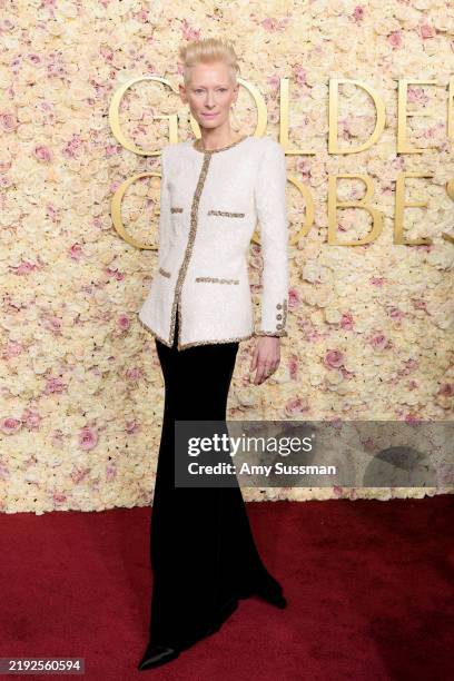 Tilda Swinton attends the 82nd Annual Golden Globe Awards at The Beverly Hilton on January 05, 2025 in Beverly Hills, California.