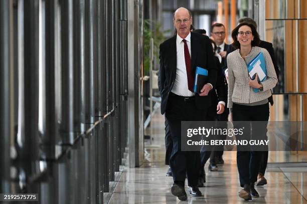 France's Minister for Economy, Finances and Industrial and Digital sovereignty Eric Lombard and France's Minister in charge of Public Accounts Amelie...