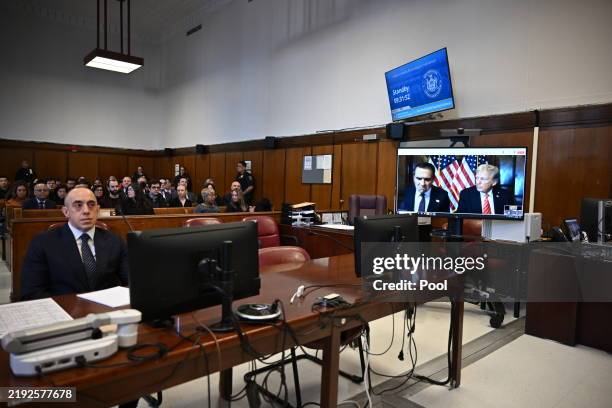 President-elect Donald Trump appears remotely for a sentencing hearing in front of New York State Judge Juan Merchan with his attorney Todd Blanche...