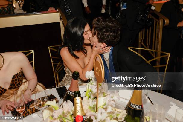 Kylie Jenner and Timothée Chalamet attend the 82nd Annual Golden Globe Awards at The Beverly Hilton on January 05, 2025 in Beverly Hills, California.