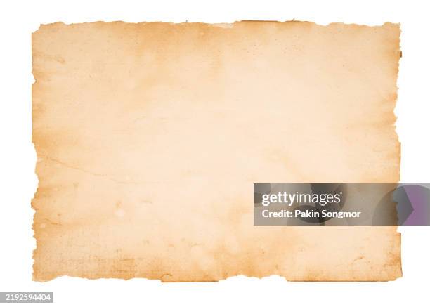 old torn brown paper texture isolated on white background, save clipping path. - büttenpapier stock-fotos und bilder