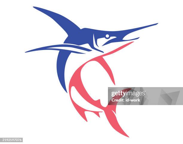 springendes schwertfisch-symbol - meeresfisch stock-grafiken, -clipart, -cartoons und -symbole