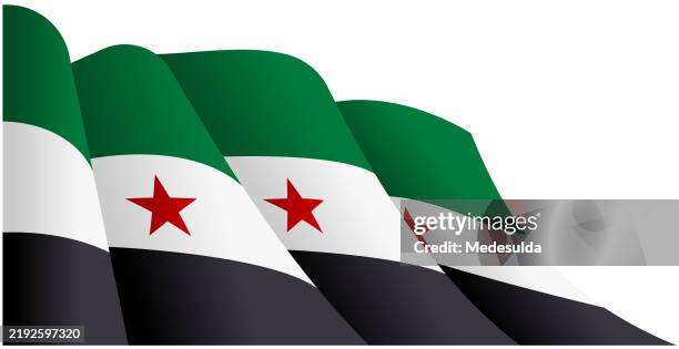 ilustraciones, imágenes clip art, dibujos animados e iconos de stock de nueva bandera de siria. - bandera de siria