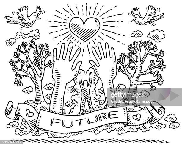 embrace your future concept drawing - faith hope and love symbols stock illustrations