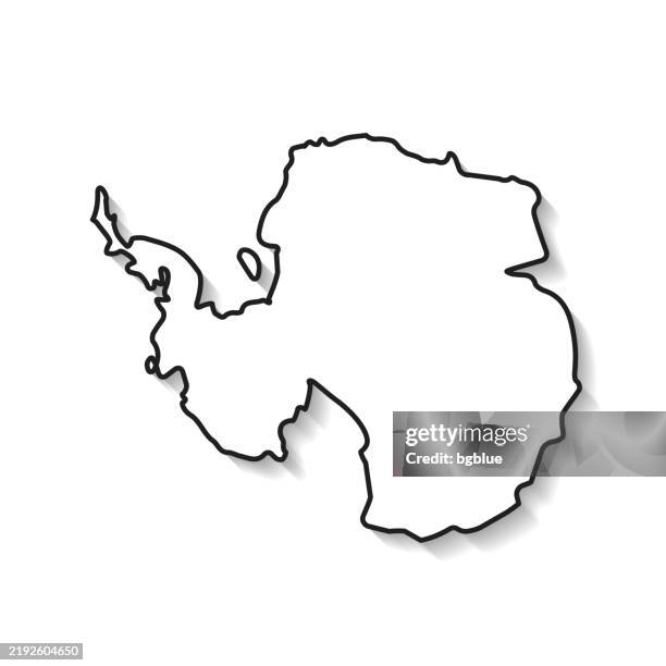 antarctica map with black outline and shadow on white background - south pole stock illustrations
