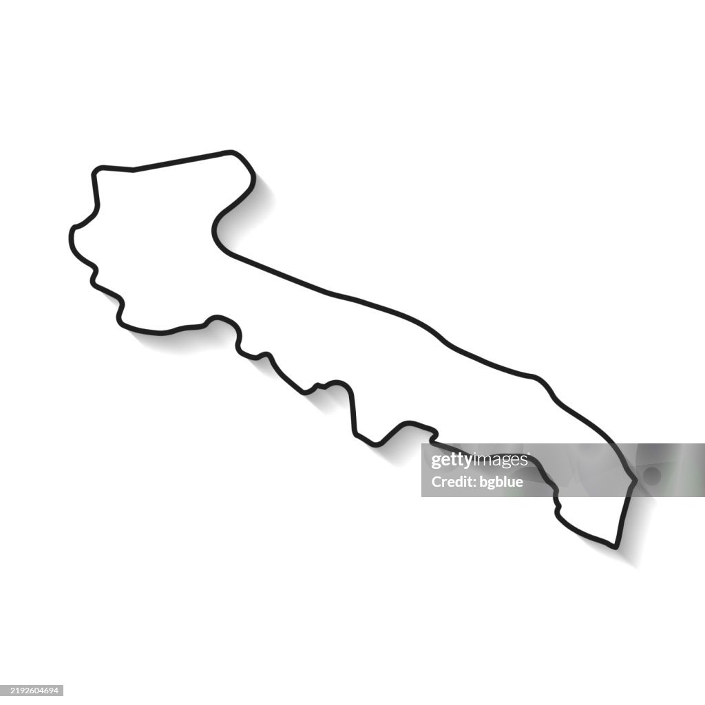 Apulien-Karte mit schwarzem Umriss und Schatten auf weißem Hintergrund