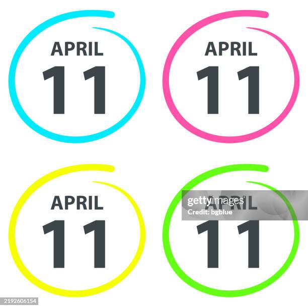 april 11 - date circled in highlight on white background - number 11 stock illustrations