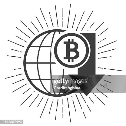 Bitcoin rate decrease. Icon with sunbursts on white background Bitcoin rate decrease. Icon with sunbursts on white background