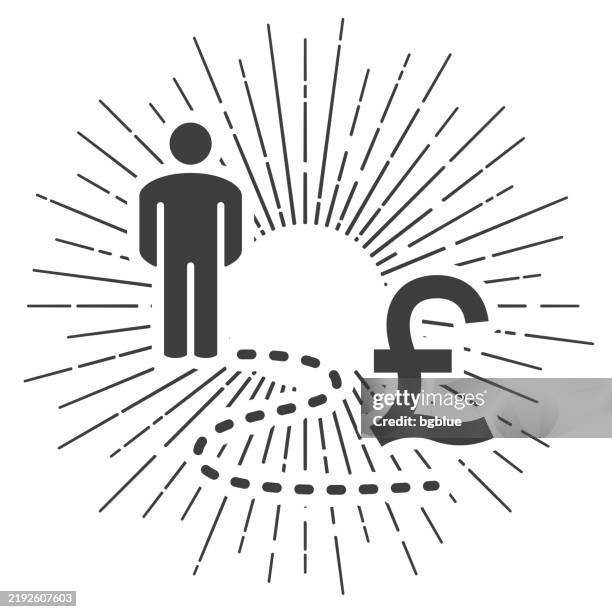 person on pound way. icon with sunbursts on white background - best path forward stock illustrations