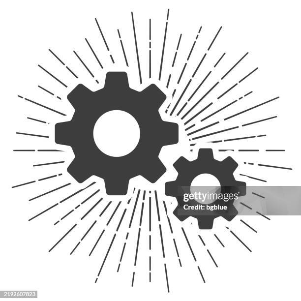 gears - settings. icon with sunbursts on white background - sun panels stock illustrations