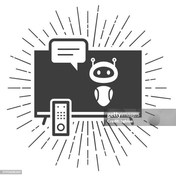 tv with chatbot. icon with sunbursts on white background - remote support stock illustrations