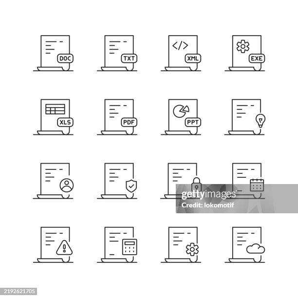 computer file type icon set with editable stroke and customizable color design - word processor stock illustrations