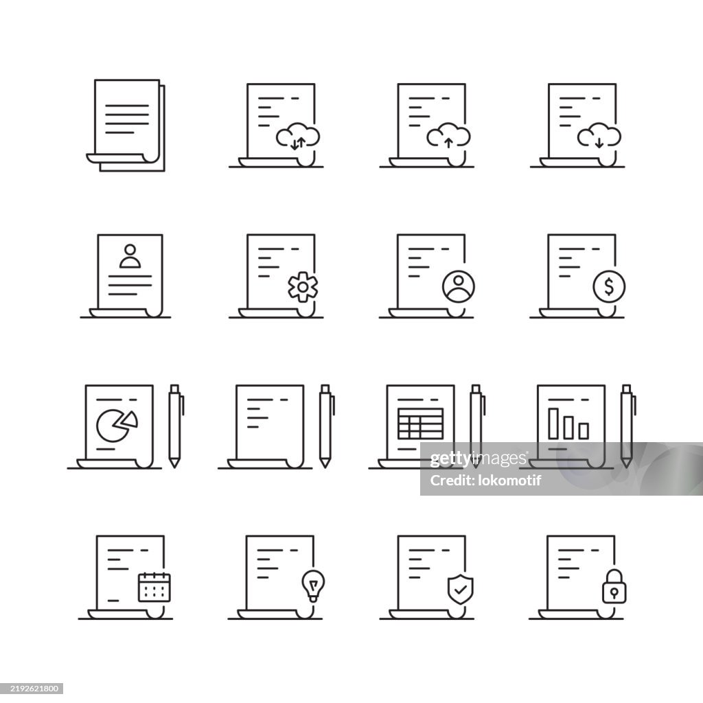 Computer Documents Icon Set with Editable Stroke and Customizable Color Design