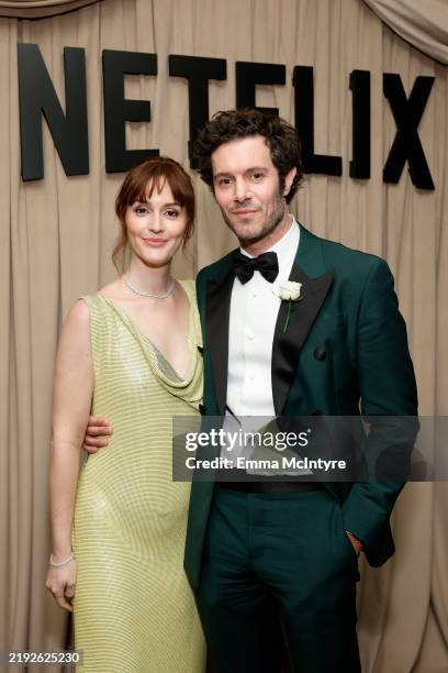 Leighton Meester and Adam Brody attend Netflix's Golden Globe Afterparty 2025 at Spago on January 05, 2025 in Beverly Hills, California.