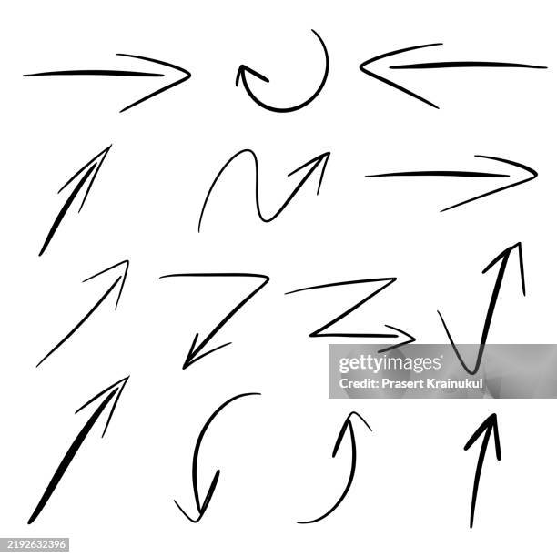 set of arrow drawing style isolated on white - pfeil stock-fotos und bilder