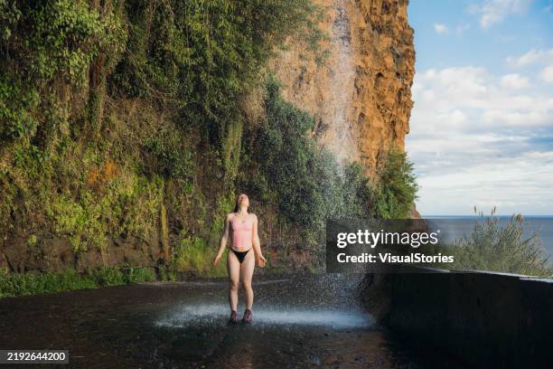 in harmony with nature - madeira waterfall stock pictures, royalty-free photos & images