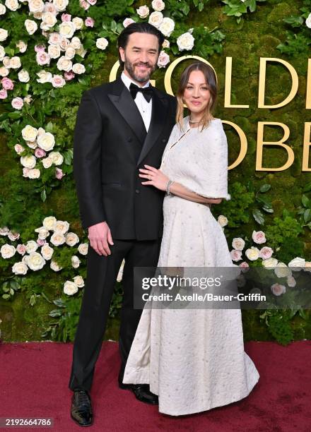 Tom Pelphrey and Kaley Cuoco attend the 82nd Annual Golden Globe Awards at The Beverly Hilton on January 05, 2025 in Beverly Hills, California.