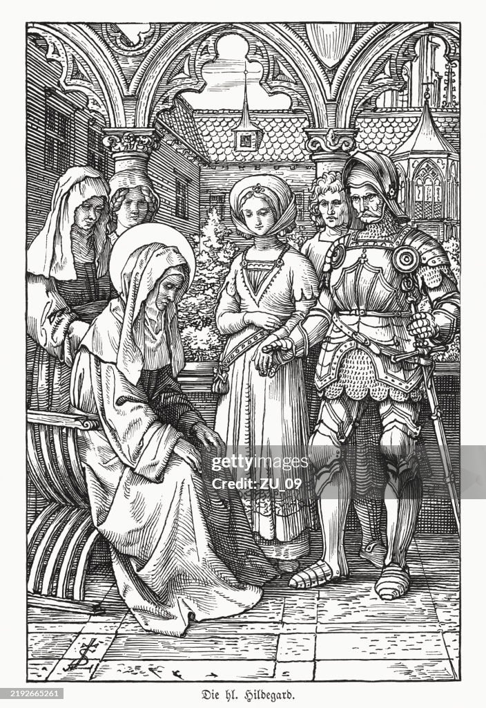 Saint Hildegard of Bingen (c. 1098-1179), wood engraving, published 1883