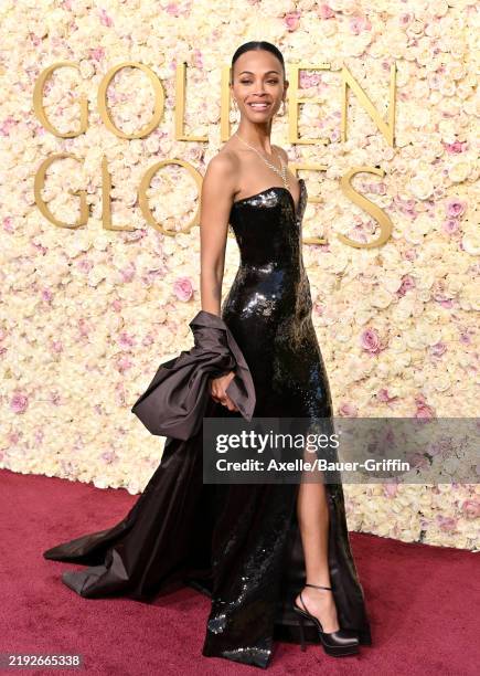 Zoe Saldana attends the 82nd Annual Golden Globe Awards at The Beverly Hilton on January 05, 2025 in Beverly Hills, California.