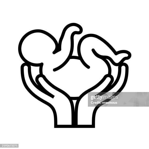 newborn baby care and support symbol - midwife baby stock illustrations