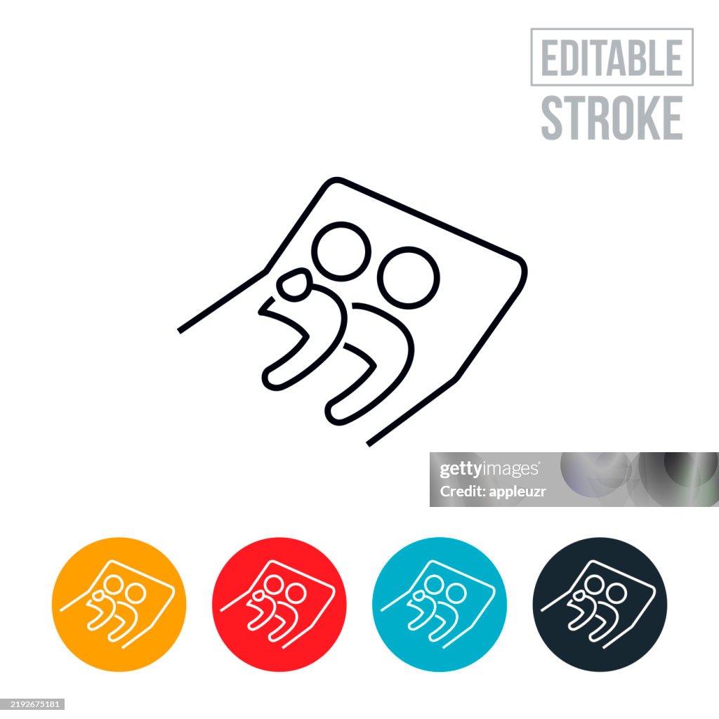 Couple Lying Down in Bed Together Thin Line Icon - Editable Stroke