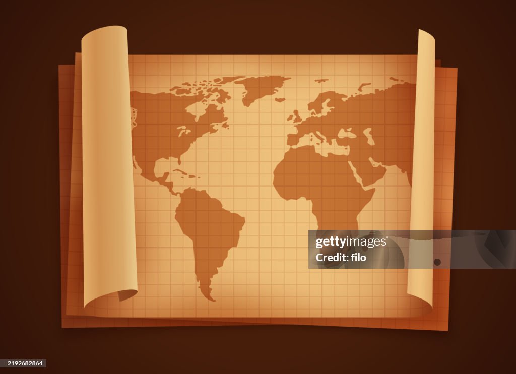 Scroll Map Paper World Map Old Parchment Scroll Map Weathered Paper Design Element High ...