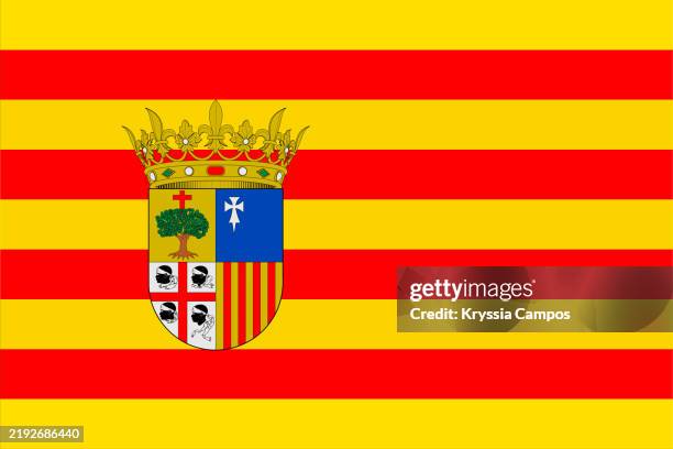 flag of aragon, autonomous community of spain - aragon photos et images de collection