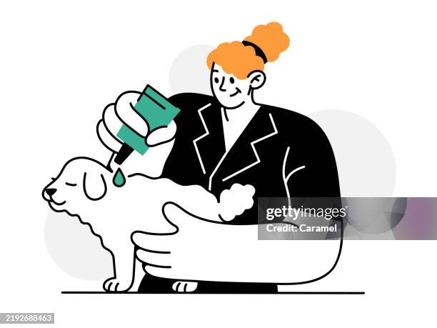 illustrazioni stock, clip art, cartoni animati e icone di tendenza di illustrazione del trattamento delle pulci e delle zecche - acaro