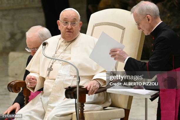 Pope Francis celebratea the Jubilee audience in the Paul VI hall at the Vatican on January 11, 2025.